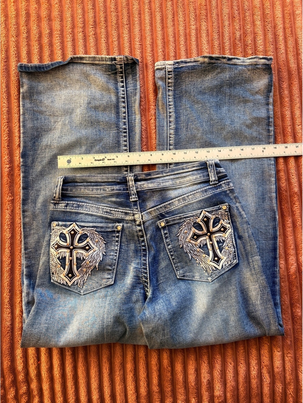 Y2K Telepatía Blue Denim Jeans with Embroidered Cross Pockets #12